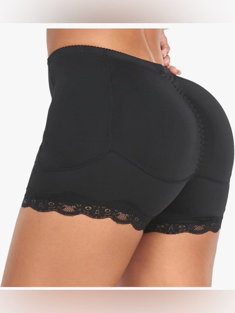 3X Black Lace Trim Shaping Padded Boyshorts